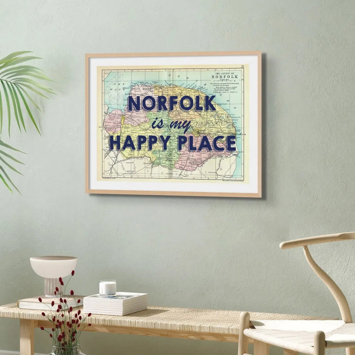 Norfolk is my Happy Place (Norfolk Map Print) Vintage Map Art - Unframed - Beach House Art