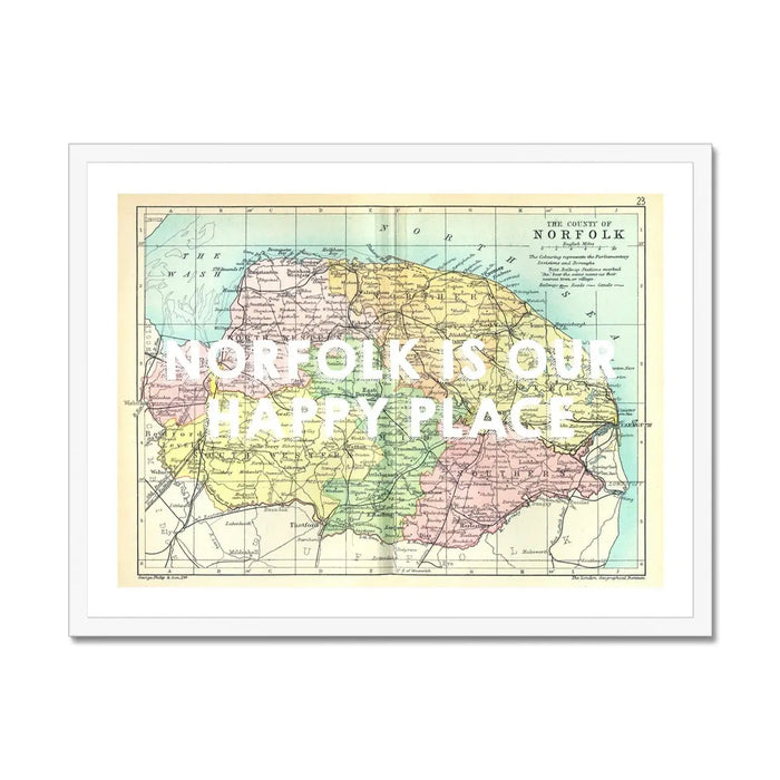 Norfolk is our Happy Place (Norfolk Map) Vintage Map Art - Framed - Beach House Art