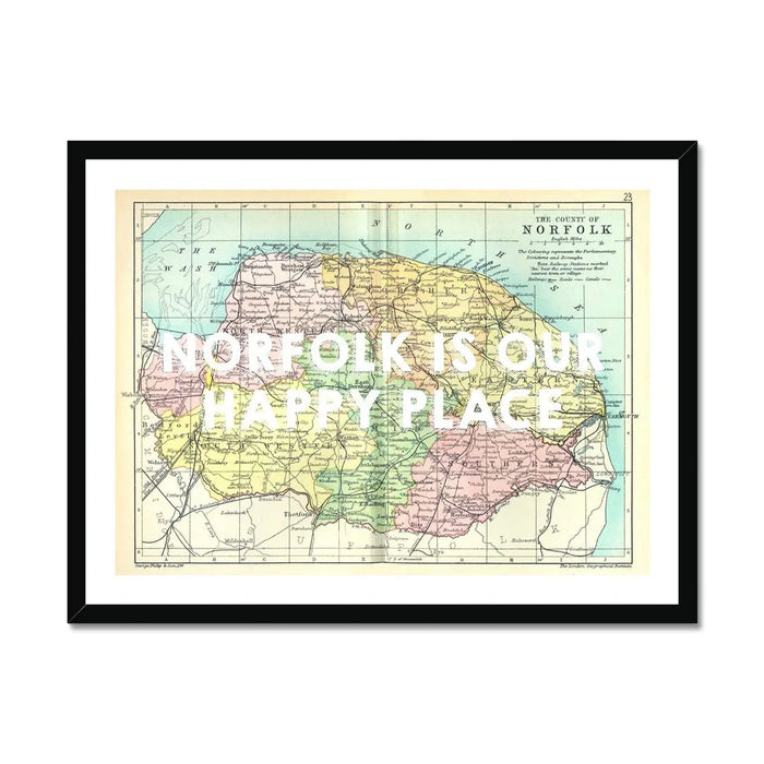 Norfolk is our Happy Place (Norfolk Map) Vintage Map Art - Framed - Beach House Art