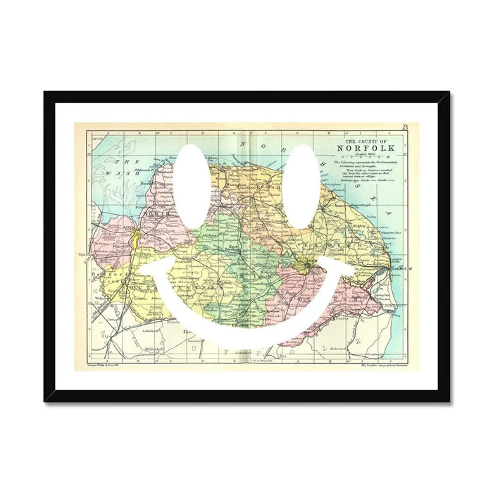 Norfolk Makes Me Happy White (Norfolk Map) Vintage Map Art - Framed - Beach House Art