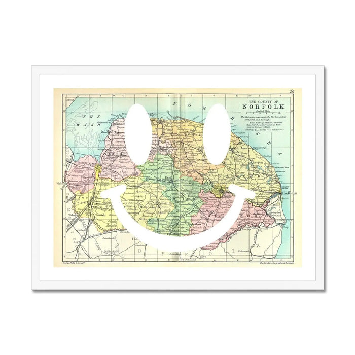 Norfolk Makes Me Happy White (Norfolk Map) Vintage Map Art - Framed - Beach House Art