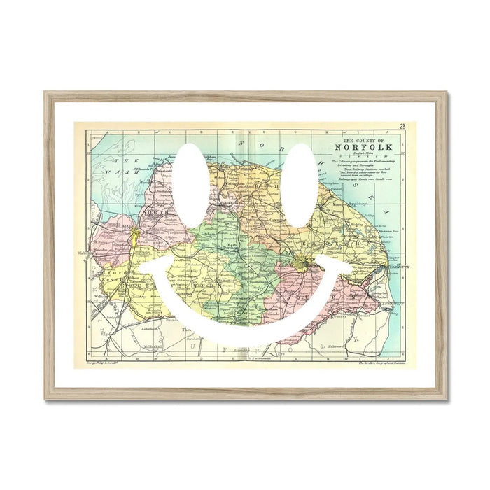 Norfolk Makes Me Happy White (Norfolk Map) Vintage Map Art - Framed - Beach House Art