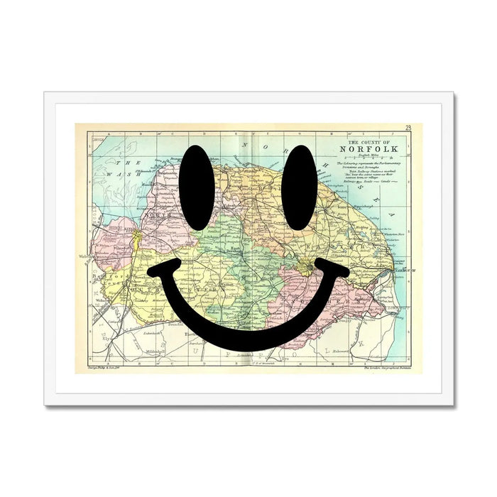 Norfolk Makes Me Smile (Norfolk Map) Vintage Map Art - Framed - Beach House Art