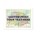Coastal wall art featuring a personalised vintage map print of Norfolk with navy font - Unframed wall art