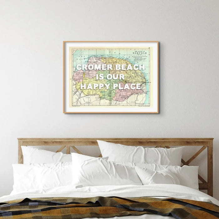 Personalised vintage map print of Norfolk with white font - Unframed wall art