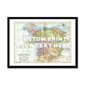 Framed map print of North Wales with a placeholder for custom text, featuring an intricate vintage map design.