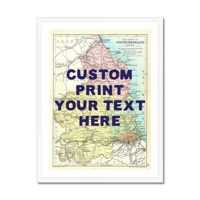 Northumberland Personalised Map Print | Map of Northumberland | Navy Hand Drawn Font - Framed Wall Art