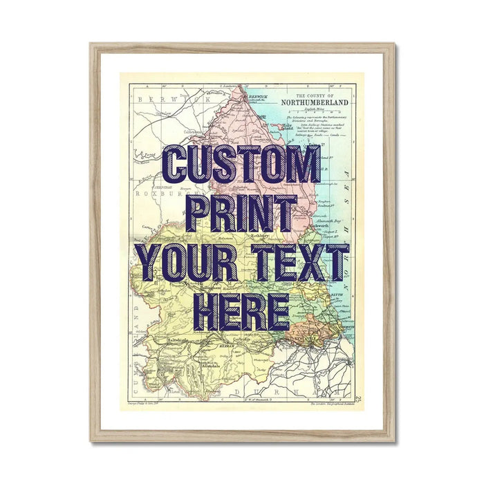 Northumberland Personalised Map Print | Map of Northumberland | Navy Vintage Font - Framed Wall Art