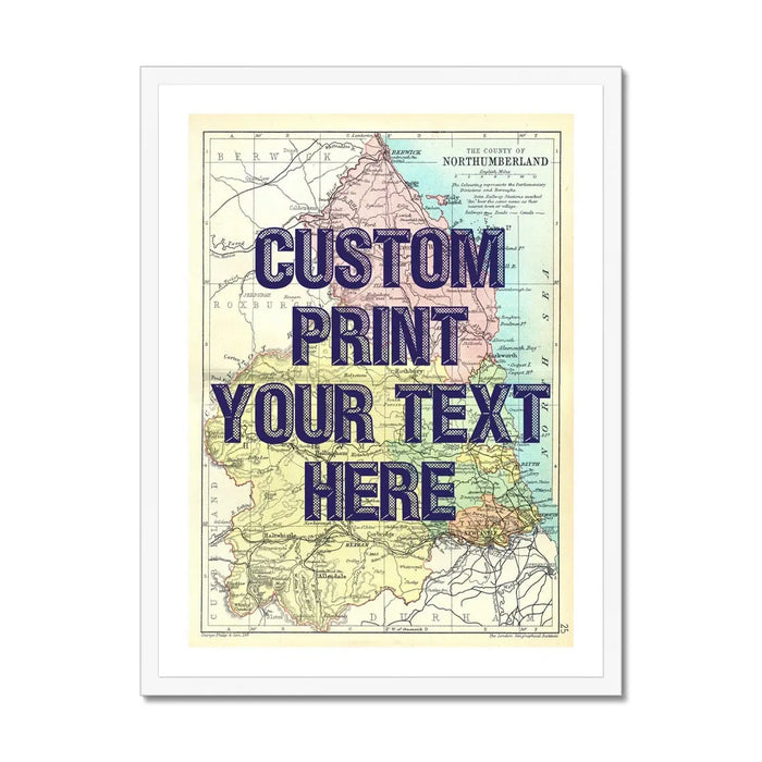 Northumberland Personalised Map Print | Map of Northumberland | Navy Vintage Font - Framed Wall Art
