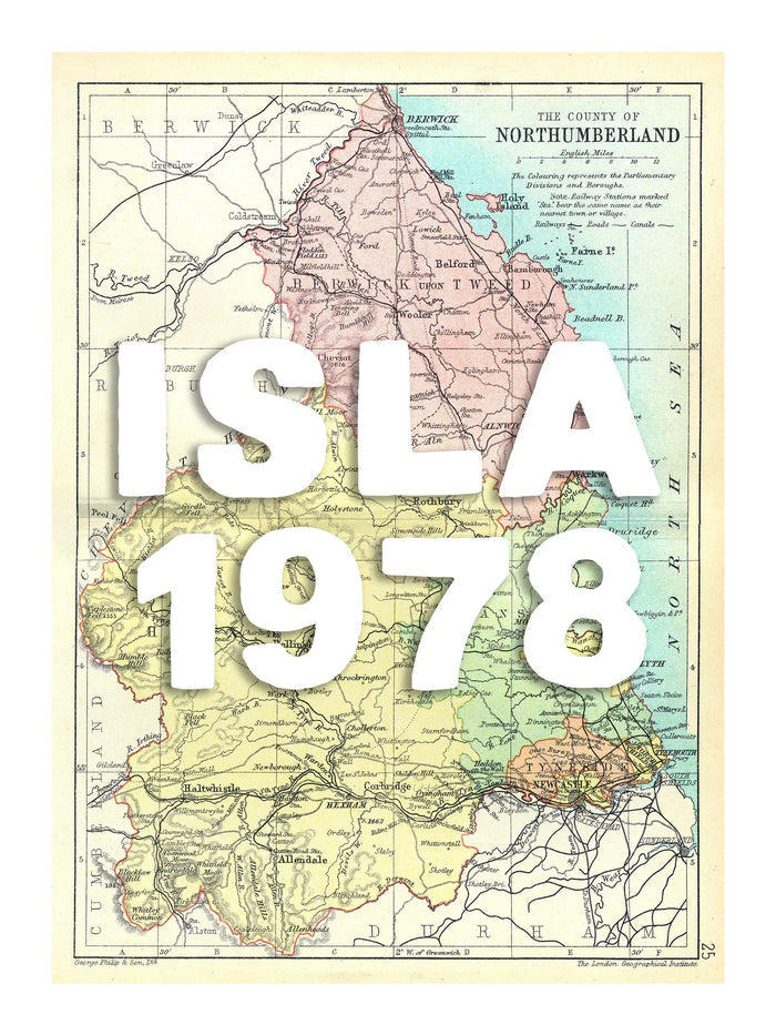 Northumberland Personalised Map Print | Custom Map of Northumberland | White Hand Drawn Font - Unframed Wall Art