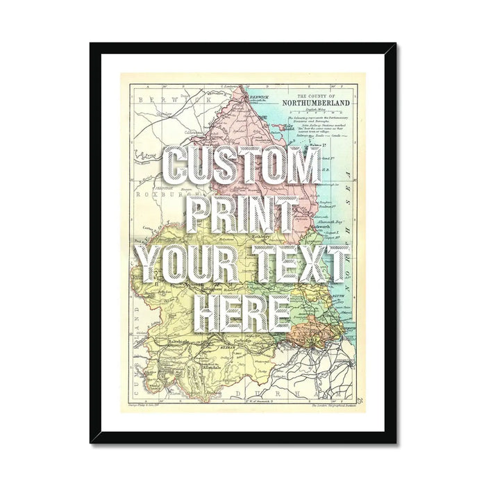 Northumberland Personalised Map Print | Custom Map of Northumberland | White Vintage Font - Framed Wall Art