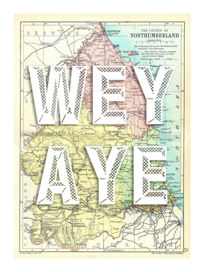 Northumberland Personalised Map Print | Custom Map of Northumberland | White Vintage Font - Framed Wall Art