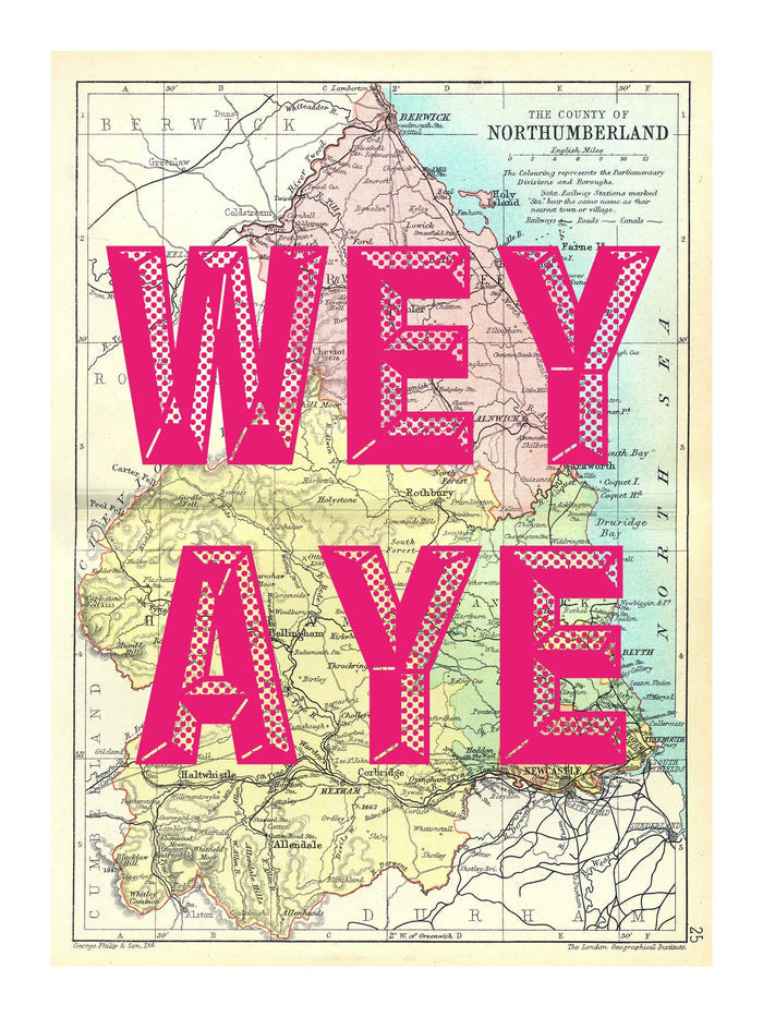 Northumberland Personalised Map Print | Map of Northumberland | Pink Vintage Font - Framed Wall Art