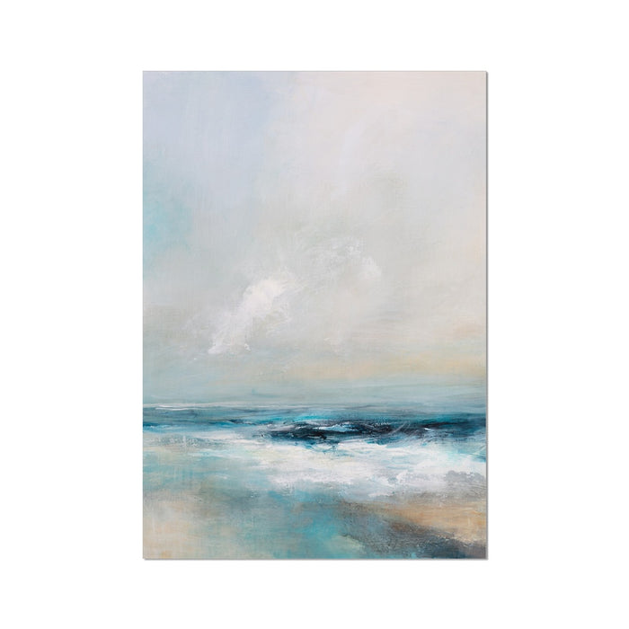 A sea painting depicting the dynamic movements of the ocean with bold strokes and contrasting hues.