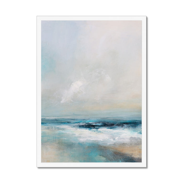 A sea painting depicting the dynamic movements of the ocean with bold strokes and contrasting hues.