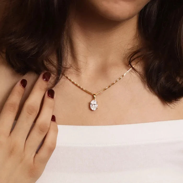 Oval Shape Solitaire Pendant | Earthly Jewels | Model image