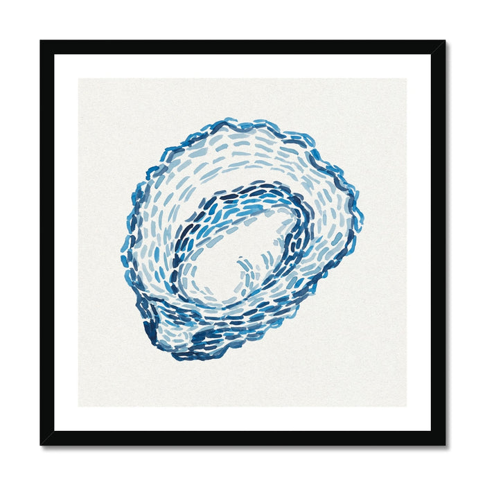 Framed artwork of a oyster shell on a white background