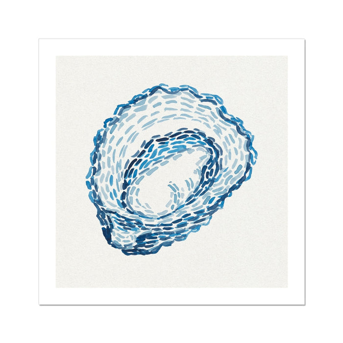 Blue oyster print on a white background
