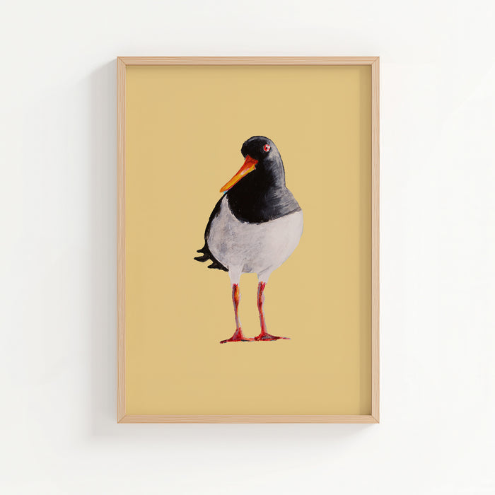 Oystercatcher art print - Framed artwork of a bird on a yellow background