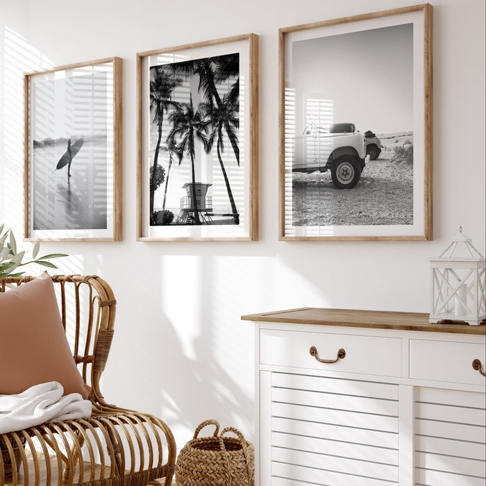 Set of Black and White Beach Photographs - Framed Beach House Art