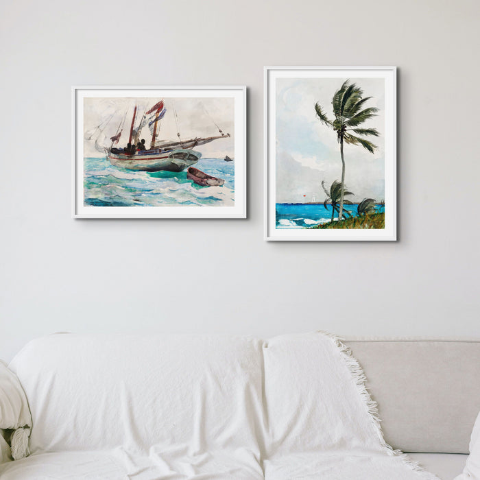 Palm Tree Painting | Vintage Watercolour Beach Wall Art Print - Unframed Art Print