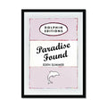 this framed print features a vintage book cover art poster of "Paradise Found" in pink.