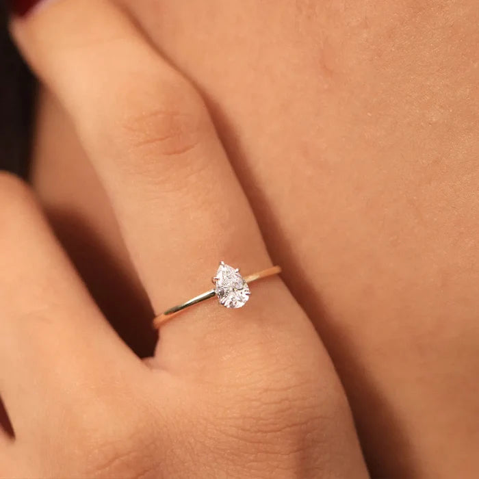 Pear Ring With Hidden Halo | Earthly Jewels | Model image