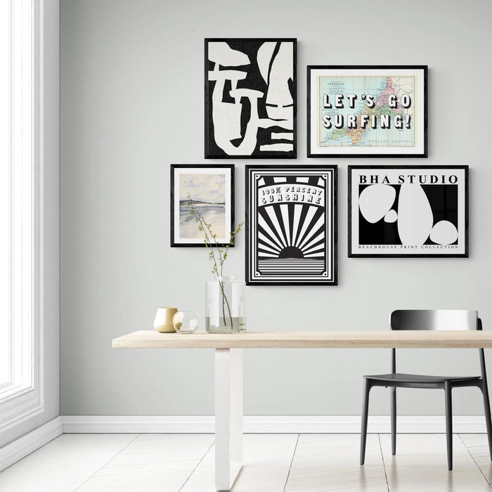Black & White Abstract Wall Art - Pebble Stack No 5 - Framed - Beach House Art