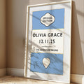 Personalised baby name print nursery wall art with birth date the adventure begins