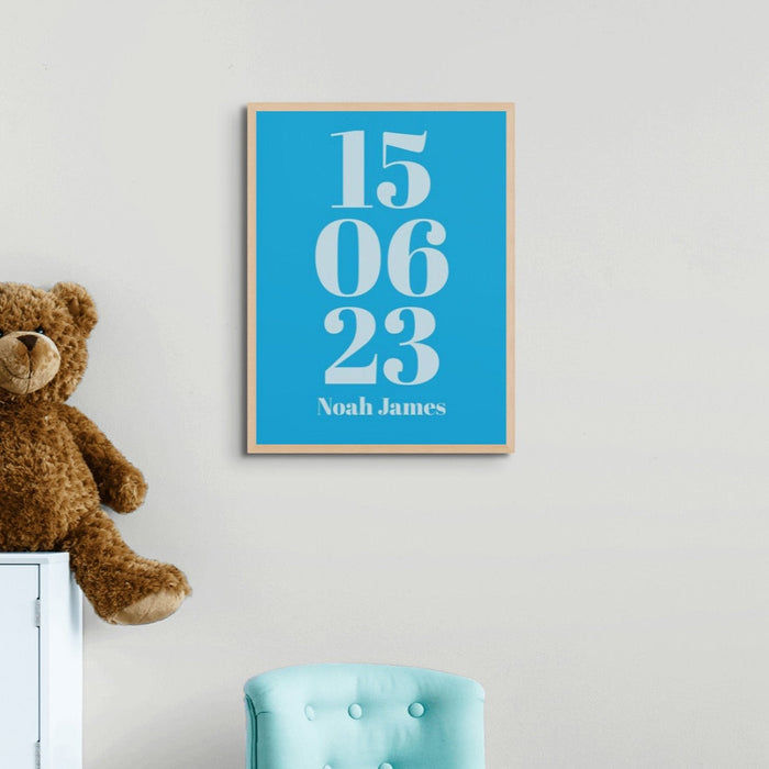 custom birth date print on childs nursery wall.