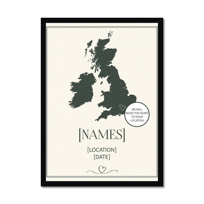 Personalised Map Print with Heart Location Pin | Wedding Print - Unframed