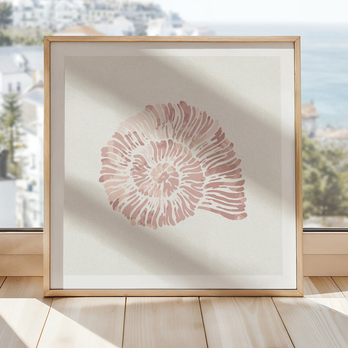 Pink sprial shell wall art print - shell painting