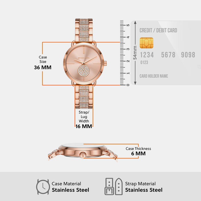 Portia Women Quartz Rose Gold Dial Analog Stainless Steel Watch MK4598