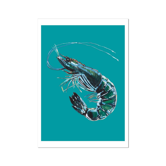Prawn Painting | Shellfish Kitchen Art Print | Prawn Print on green background - Unframed