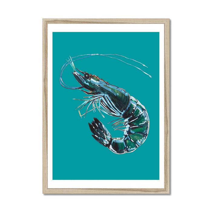 Prawn Painting | Shellfish Kitchen Art Print | Prawn Print on green background - Unframed