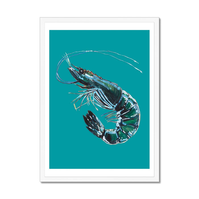 Prawn Painting | Shellfish Kitchen Art Print | Prawn Print on green background - Unframed