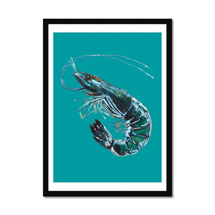 Prawn Painting | Shellfish Kitchen Art Print | Prawn Print on green background - Unframed