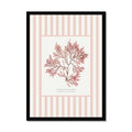 Framed pressed seaweed print on striped background with striped background.