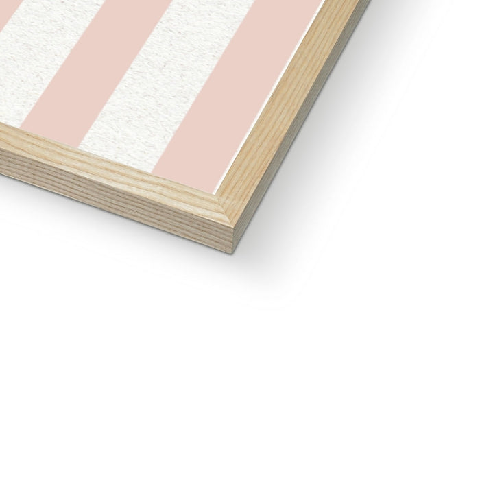 Wooden frame with pink and white striped pattern on a white background