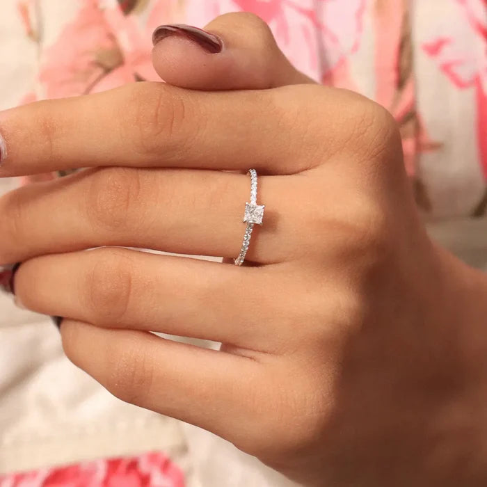 Princess Cut Hidden Halo Ring | Earthly Jewels | Model image