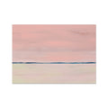 A simple abstract beach painting featuring horizontal lines with a gradient of pink to blue colours, representing a coastal scene.