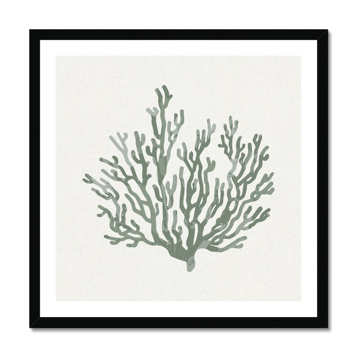 Framed coral art print on a white background with a black frame.