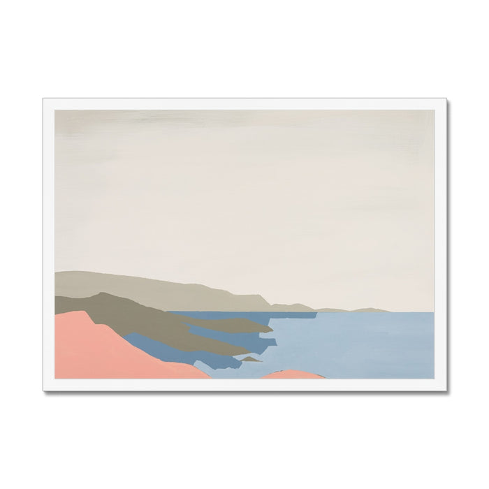Abstract landscape art print with pastel colours on a white background