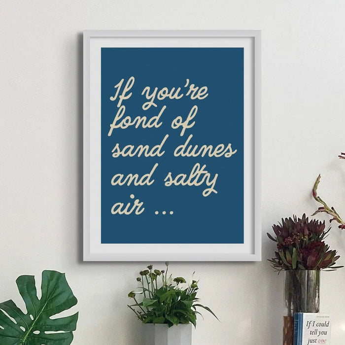 Framed word art print of 'Salty Air' in Marine colour - coastal wall art