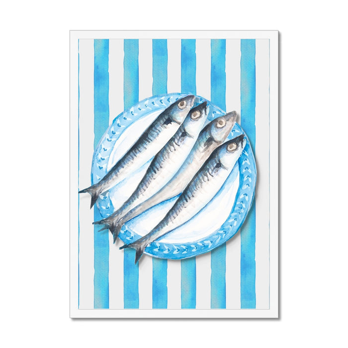 Sardine Painting on Blue Stripe | Kitchen Wall Art - Unframed