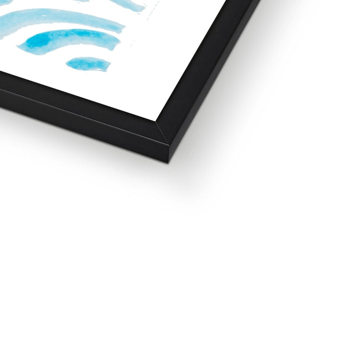 Framed artwork with a black frame on a white background
