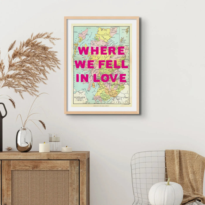 unframed personalised vintage map art print of Scotland with navy font - unframed wall art