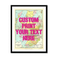 Framed personalised vintage map art print of Scotland with pink font - framed wall art