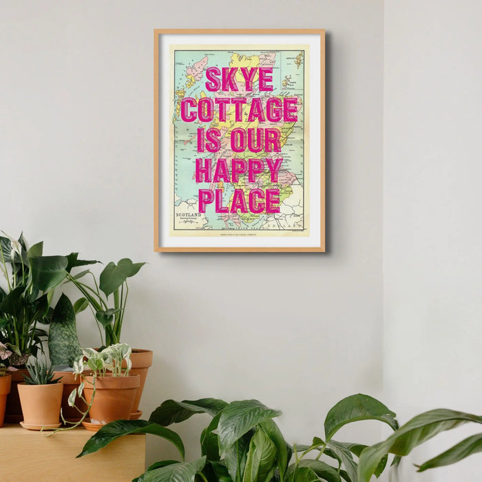 Unframed personalised vintage map art print of Scotland with pink font - Wall Art