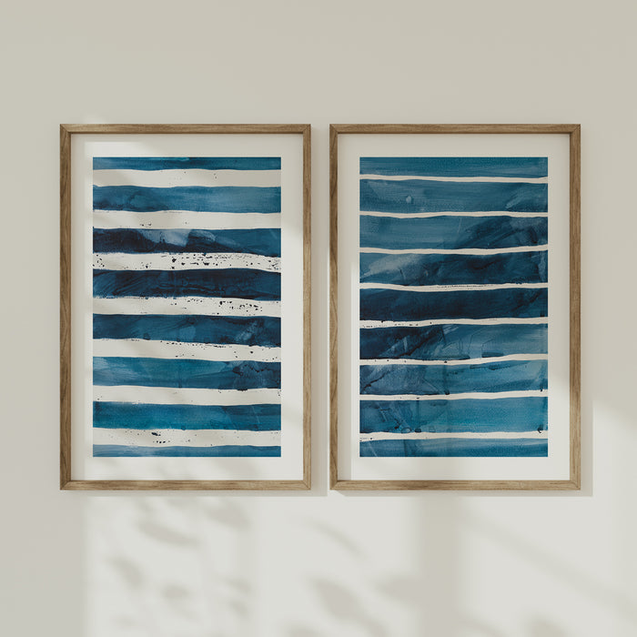 Sea Blue Wave Art 2 | Abstract Lines Painting  - Framed